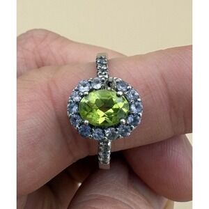 STS 925 Sterling Silver Peridot & Tanzanite Halo Ring - Size 7.5 - AS IS